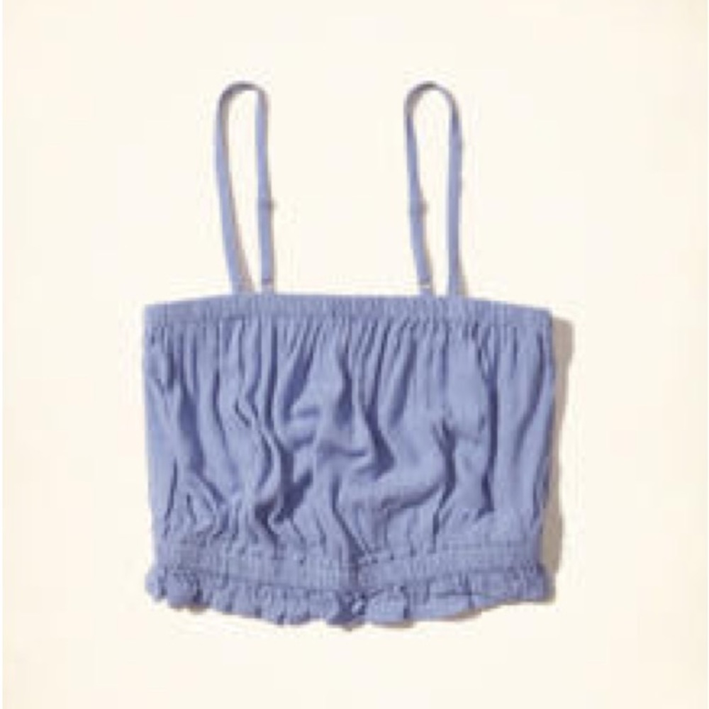 Hollister Blue Spaghetti Strap Smocked Ruffle Hem Crop Top Size L